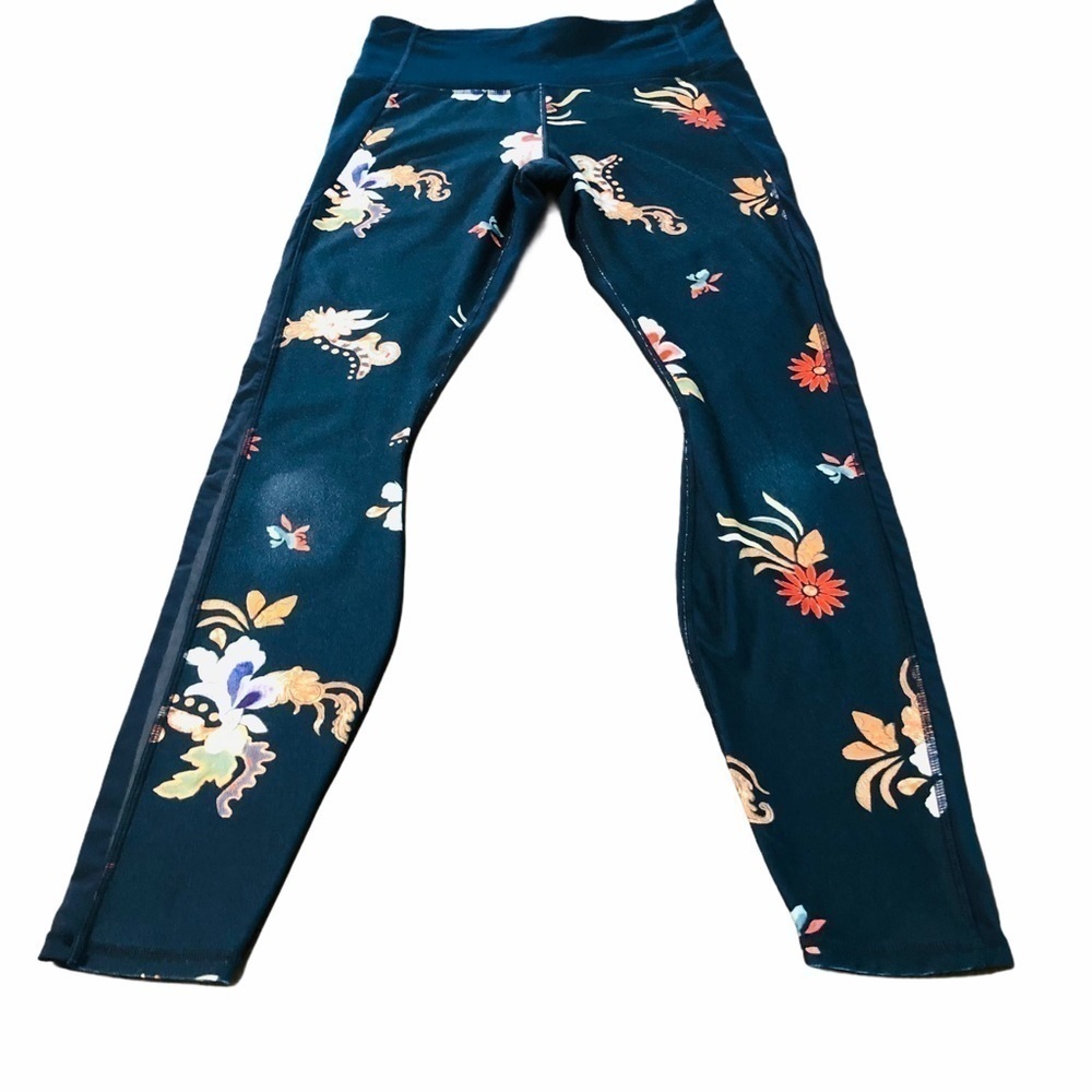 ATHLETA - WOMENS BLUE FLORAL LEGGINGS SIZE SMALL - Picture 2 of 9